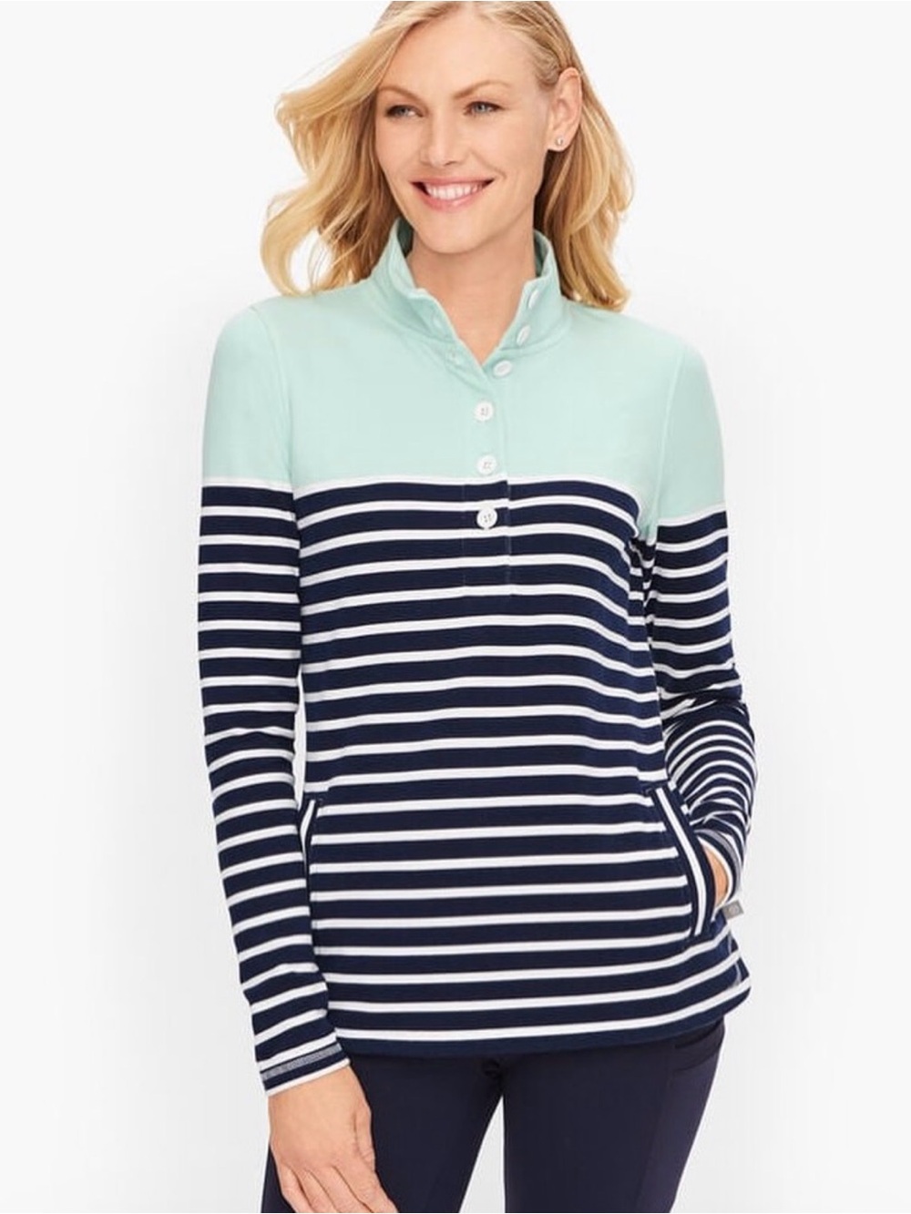 T by Talbots French Terry Colorblock Pullover Women's Size Large